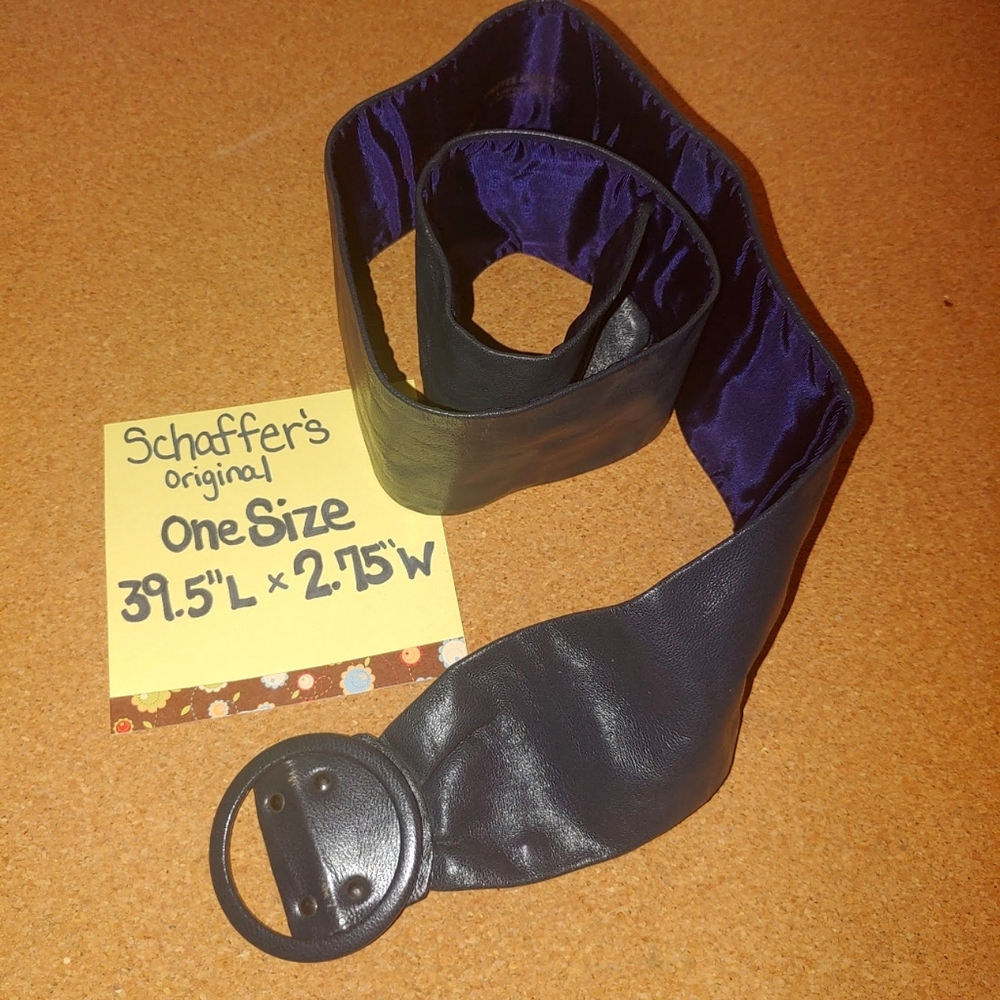 Vintage 80s Schaffer's Purple Leather Wide Waist Belt Large Circle Buckle OS